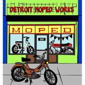 Bob’s Burgers style Detroit Moped Works storefront shirt