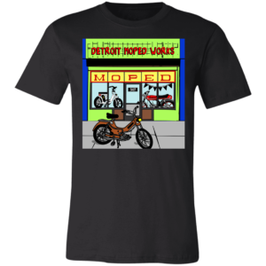 Bob’s Burgers style Detroit Moped Works storefront shirt