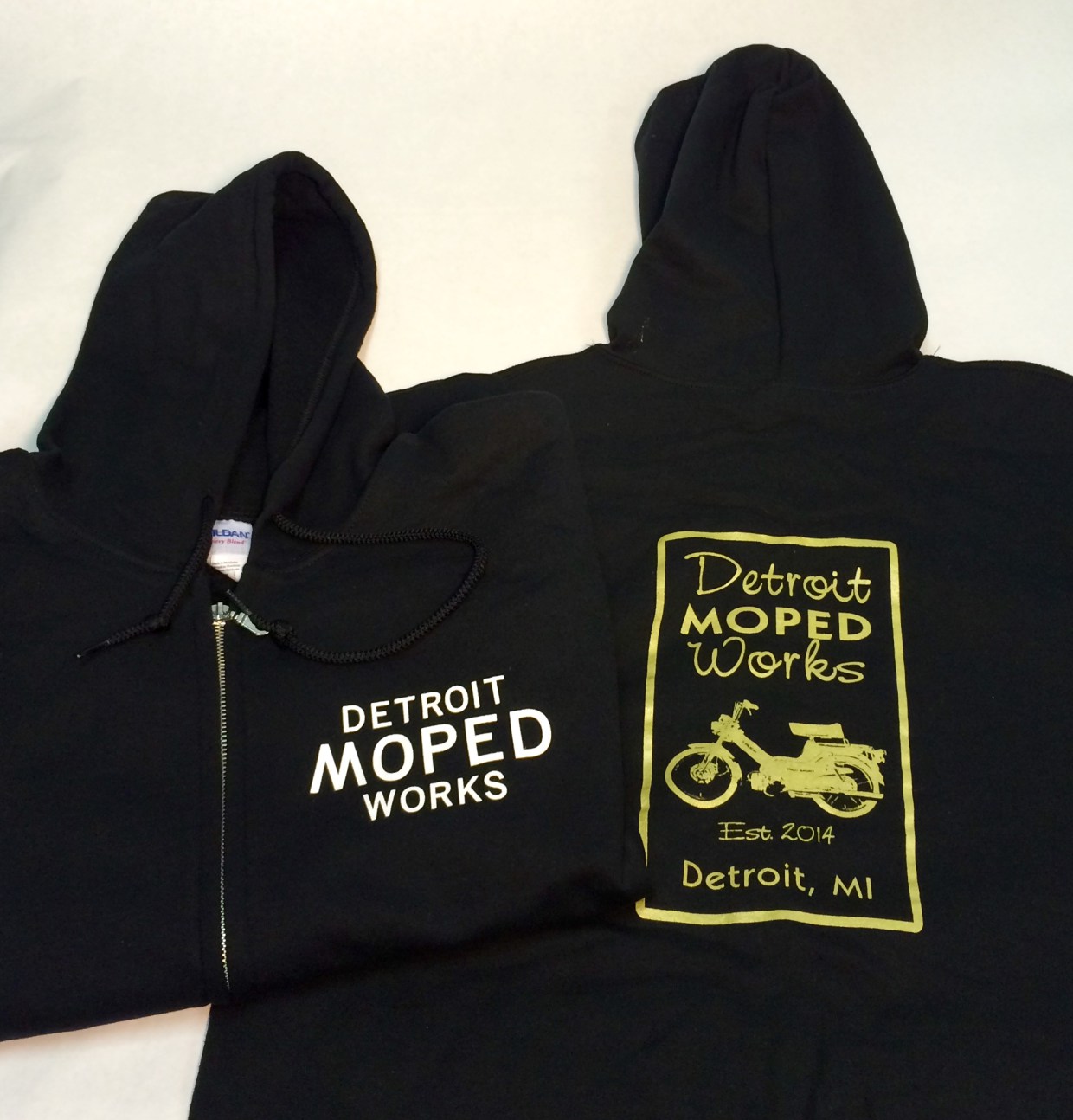 Black zip-up Detroit Moped Works Hoodie